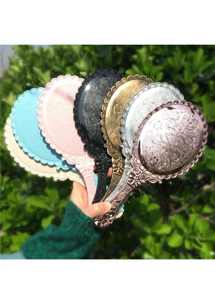 Gül Altın Taşınabilir Vintage Kozmetik Makyaj Aynası El Tutma Oval Yuvarlak Ayna Asil Antik Yolları Geri Yükleme Mahkemesi Ayna Güzellik Aracı (Yurt Dışından) fırsatları