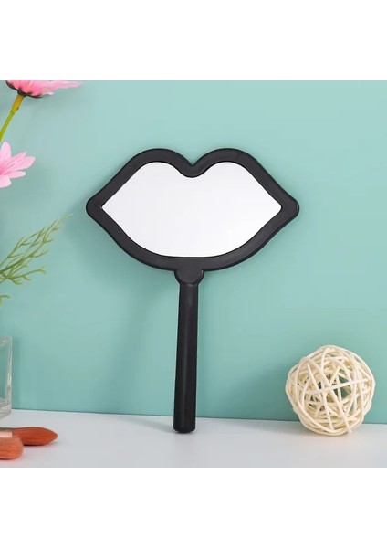 Siyah 1 Adet El Makyaj Aynası Dudak Şekilli Makyaj Aynası Saplı El Aynası Spa Salonu Kompakt Aynalar Kozmetik Ayna Kadınlar Için (Yurt Dışından)