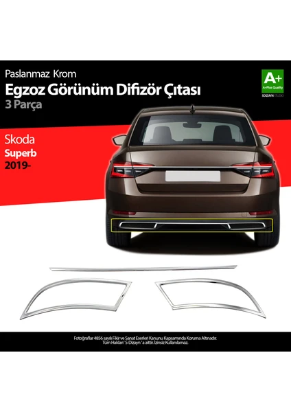 Skoda Superb Krom Egzoz Çıkışı 3 Prç. Set 2020-2023 A+ Kalite