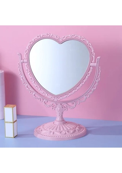 Kalp Pembe Prenses Kozmetik Ayna Yatak Odası Kalp Şeklinde Boy Aynası Avrupa Tarzı Retro Çift Taraflı Makyaj Aynası Güzel Kız Oval (Yurt Dışından)