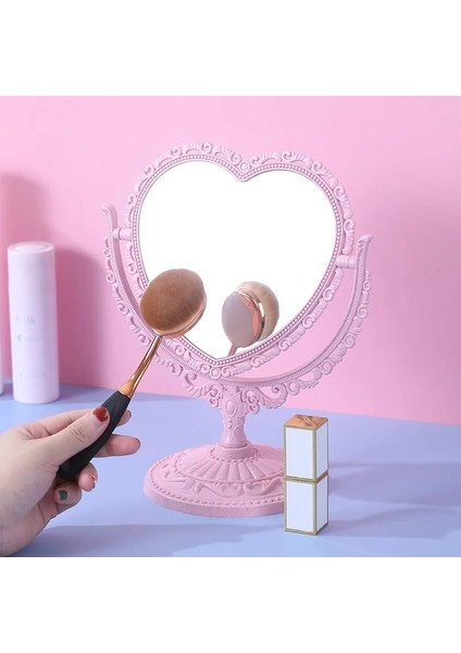 Kalp Pembe Prenses Kozmetik Ayna Yatak Odası Kalp Şeklinde Boy Aynası Avrupa Tarzı Retro Çift Taraflı Makyaj Aynası Güzel Kız Oval (Yurt Dışından) fırsatları