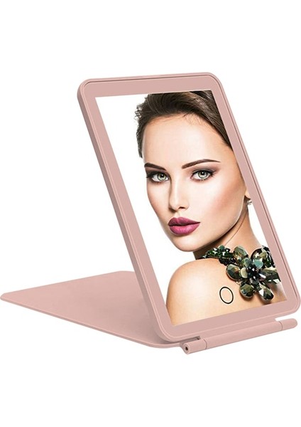 Standart Pembe Ultra Ince Tasarım LED Katlanır Ayna 3 Renkli Aydınlatma Taşınabilir Işıklı Güzellik Aynası Bayanlar Için Şarj Edilebilir Ayna Dokunmatik Anahtarı (Yurt Dışından)