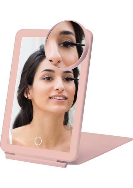 Standart Pembe Ultra Ince Tasarım LED Katlanır Ayna 3 Renkli Aydınlatma Taşınabilir Işıklı Güzellik Aynası Bayanlar Için Şarj Edilebilir Ayna Dokunmatik Anahtarı (Yurt Dışından) fiyatları