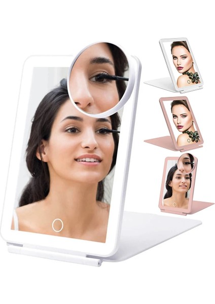 Standart Pembe Ultra Ince Tasarım LED Katlanır Ayna 3 Renkli Aydınlatma Taşınabilir Işıklı Güzellik Aynası Bayanlar Için Şarj Edilebilir Ayna Dokunmatik Anahtarı (Yurt Dışından) modelleri