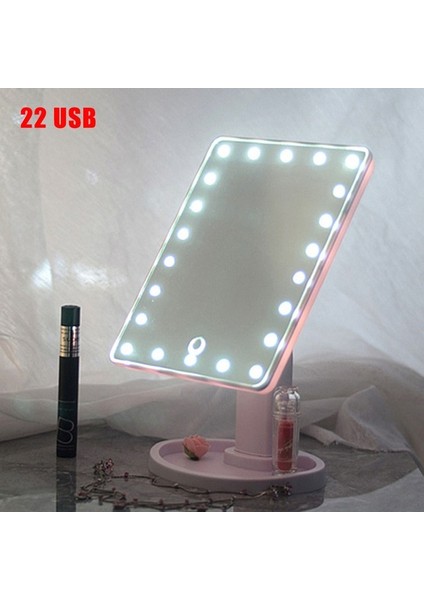 22 Model USB Profesyonel LED Işık Makyaj Aynası Dönebilen 22 Lamba Ayarlanabilir Işık 16/22 Dokunmatik Ekran Masa Aynası Bayan Taşınabilir Öğrenci (Yurt Dışından)