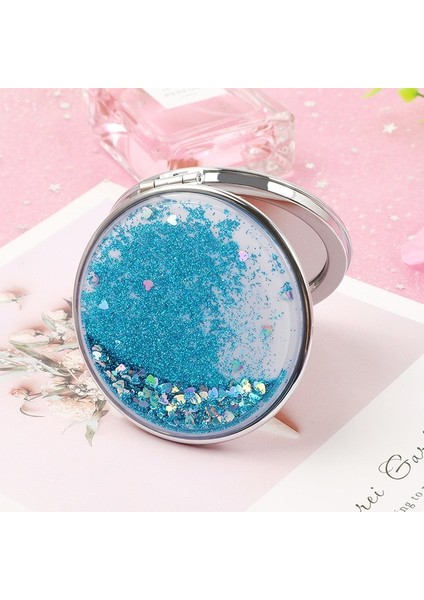 2 Katlanır Çift Taraflı Kozmetik Aynalar Akan Köpüklü Kum ile Kadın Hediyeler Için Mini Makyaj Aynası Kompakt Cep Aynaları Pembe (Yurt Dışından)