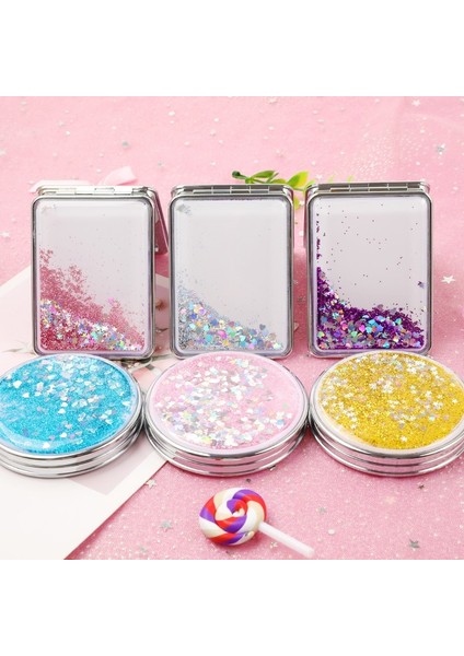 2 Katlanır Çift Taraflı Kozmetik Aynalar Akan Köpüklü Kum ile Kadın Hediyeler Için Mini Makyaj Aynası Kompakt Cep Aynaları Pembe (Yurt Dışından) fiyatları