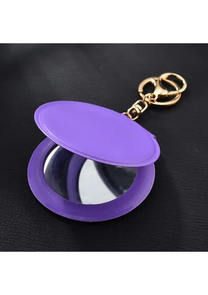 Mor Mini Yuvarlak Pu Makyaj Aynası Sevimli Püskül Taşınabilir Makyaj Aynası Çanta Anahtarlığı Süsleme Çift Taraflı Kompakt Kozmetik Ayna (Yurt Dışından)