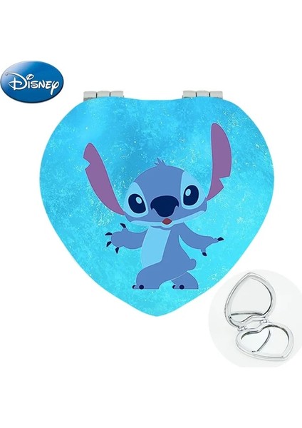 DIY1309 Disney Lilo & Stitch Deri Cep Aynası Komik Mavi Hayvan Kalp Katlanır Makyaj Espejo De Maquillaje Mezuniyet Hediyesi DIY1301 (Yurt Dışından)