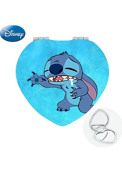 DIY1309 Disney Lilo & Stitch Deri Cep Aynası Komik Mavi Hayvan Kalp Katlanır Makyaj Espejo De Maquillaje Mezuniyet Hediyesi DIY1301 (Yurt Dışından)