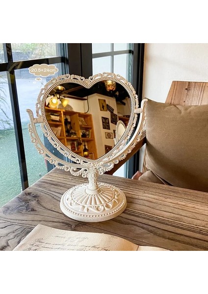 B-Bej Ins Kore Tarzı Kalp Şeklinde Kozmetik Ayna Akrilik Şeffaf Taban Makyaj Aynası Çift Taraflı Ev Yatak Odası Masaüstü Ayna (Yurt Dışından)