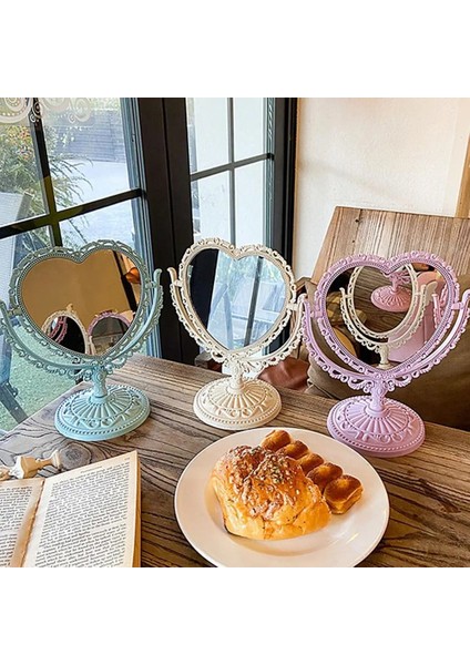 Mor 1 360 Derece Kalp Şeklinde Makyaj Aynası Vintage Avrupa Tarzı Akrilik Tek Taraflı Makyaj Aynası Döner Masaüstü Makyaj Aracı (Yurt Dışından) fırsatları