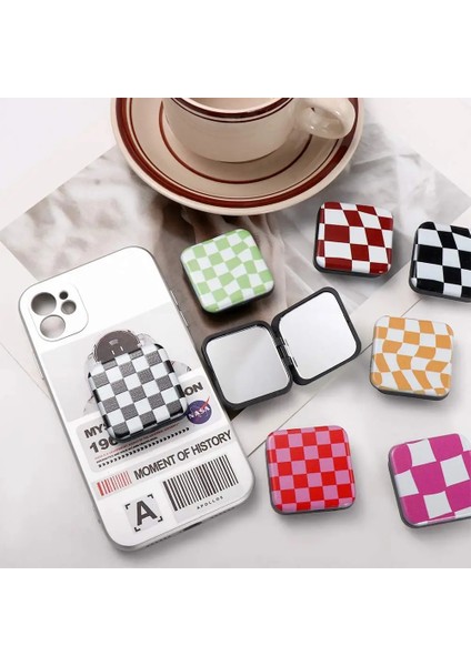 05 Ekose Dama Tahtası Cep Kozmetik Ayna Iki Taraflı Katlanır Kare Makyaj Aynası Taşınabilir Ayna Yaratıcı Telefon Tutucu (Yurt Dışından)