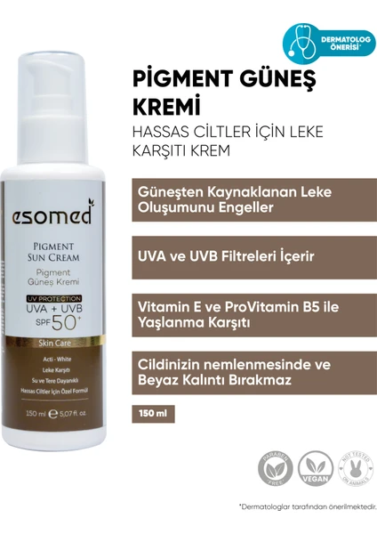 Hassas Ciltler için Yüksek Korumalı  Leke Karşıtı Pigment Güneş Kremi UVA UVB Spf50 150 ml