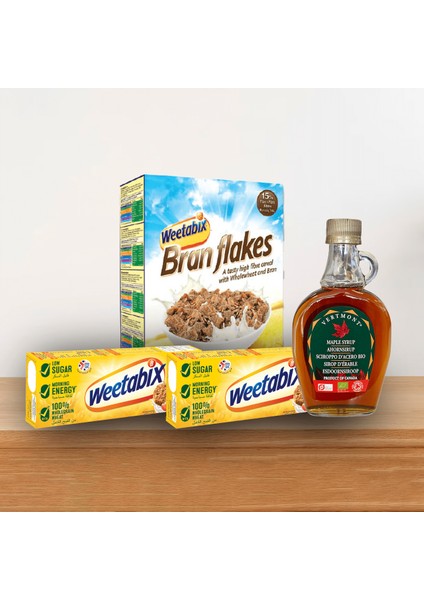 Tam Tahıllı Bar 215 gr x 2 Weetabix Bran Flakes Tam Tahıllı Buğday Gevreği 500 gr Vermont Akçaağaç Maple Şurubu 250 ml