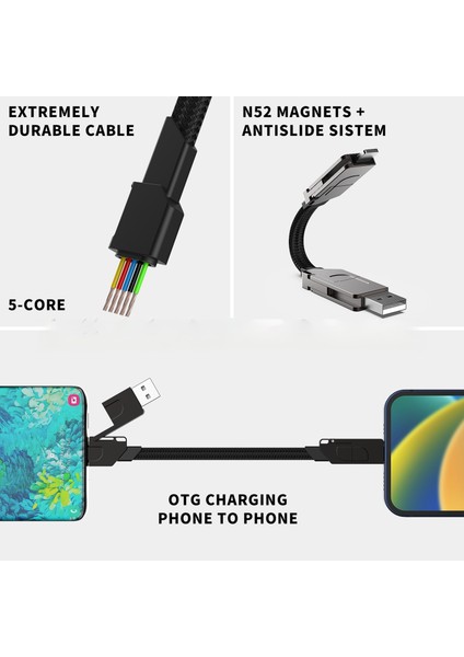 Altısı Bir Arada Taşınabilir Anahtarlık Çok Fonksiyonlu Pd Hızlı Şarj Veri Kablosu (Yurt Dışından)