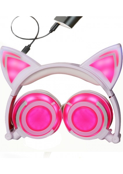 Cat Ear Headphones For Kids, LED Light With USB Chargeable Foldable Earphones For Childrenteens Adults, Compatible For Ipad, Tablet, Computer, Mobile Phone (Yurt Dışından)