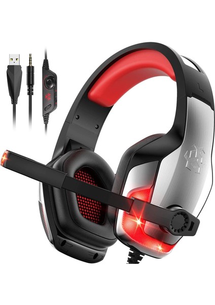 Gaming Headset Headphones With Microphone Noise Reduction 7.1 Surround Sound LED Light For Ps4 Ps5 Xbox One Pc And Sony Psp (Adapter Not Included) (Yurt Dışından)