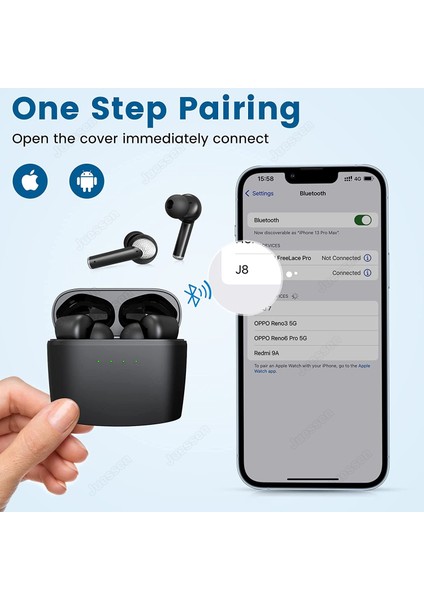 J8 Anc Tws Bluetooth 5.2 Kulaklık Kablosuz Aktif Gürültü Önleyici Kulaklıklar Düşük Gecikme 4-Mic Enc Mikrofonlu Tekli Kulaklıklar Su Geçirmez (Yurt Dışından)