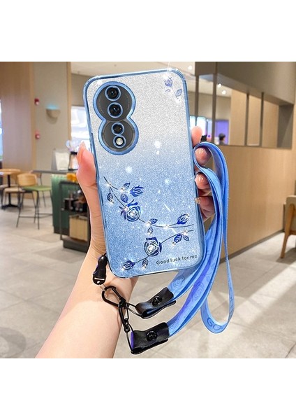 Honor 90 Telefon Kapağı Kabuk Gradyan Renkli Parıltılı Rhinestone Tpu Toz Geçirmez Telefon Kılıfı Kayış (Yurt Dışından)