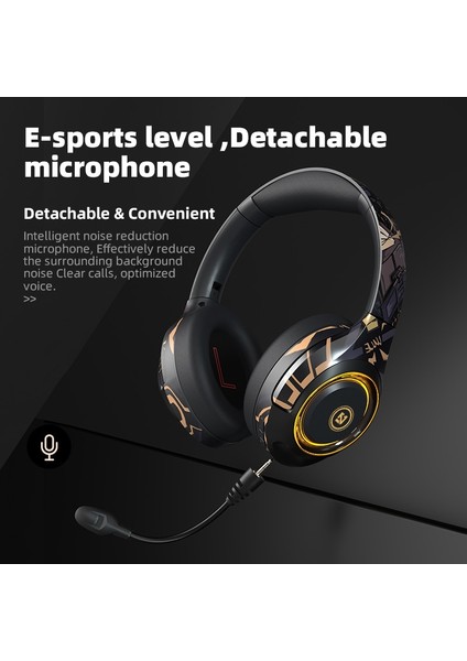 Tecsire A2 Bluetooth Kulaklık Kablosuz Kulaklık Kulak Üstü Yüksek Sadakat Bas Stereo Ayrılabilir Mikrofon (Yurt Dışından)
