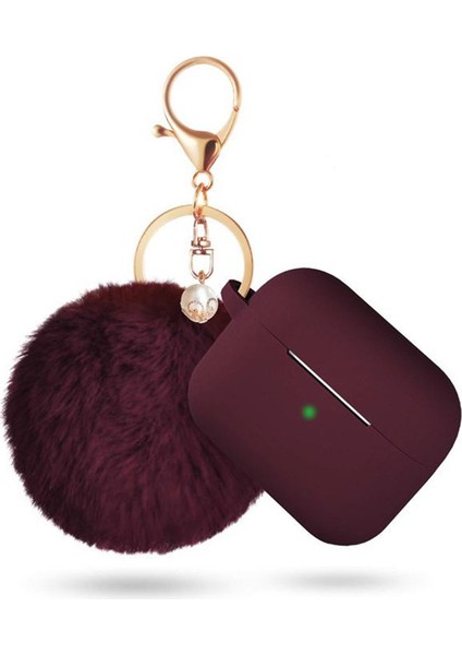 3(2021), Apple Airpod 3rd Generation Women's Case, Air Pod 3rd Generation Charging Case Silicone Case With Pom Pom Keychain Accessory(Claret) (Yurt Dışından)