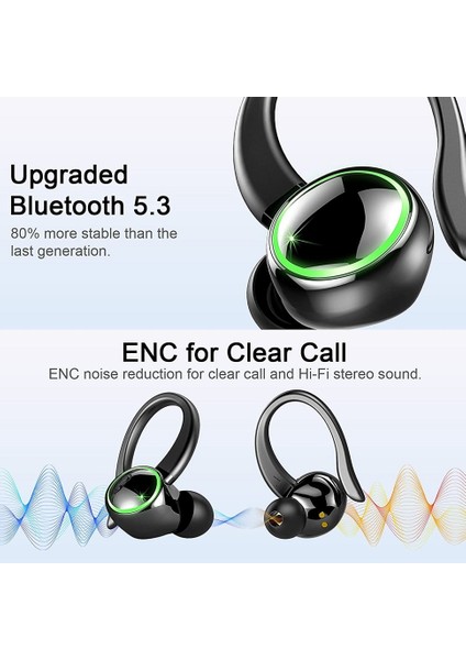 Tws Bluetooth 5.3 Kulak Kancası Kulaklık Spor Kulaklık LED Kulaklık Kablosuz Kulaklık Gürültü Azaltma Mikrofon 48 H Hifi Müzik Süresi (Yurt Dışından) fiyatları