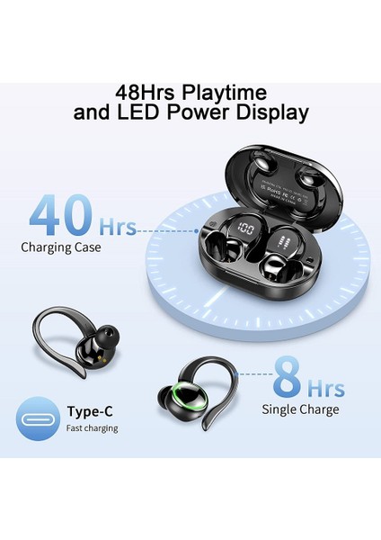 Tws Bluetooth 5.3 Kulak Kancası Kulaklık Spor Kulaklık LED Kulaklık Kablosuz Kulaklık Gürültü Azaltma Mikrofon 48 H Hifi Müzik Süresi (Yurt Dışından) modelleri