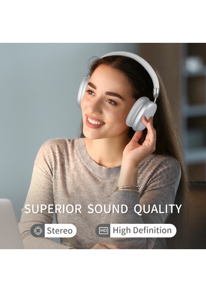 Kulak Üstü Bluetooth Kulaklık, 12 Saat Çalma Süresi Mikrofonlu Kablosuz Kulaklık, Derin Bas Özellikli Katlanabilir Hafif Kulaklık (Yurt Dışından)