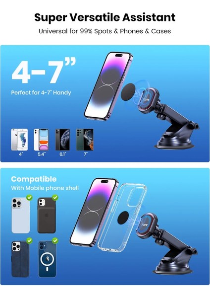 Topk Araç Telefonu Tutucu Manyetik Telefon Araç Tutucu Araba Hava Firar Ön Cam ve Cep Telefonları Için En Güçlü Mıknatıs ile Pano (Yurt Dışından)