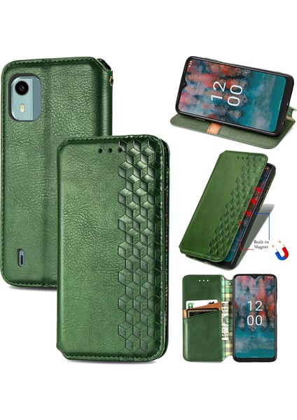 Ile Uyumlu Nokia C12 Kart Tutuculu Cüzdan Kılıfı, Pu Deri Çevirme Çubuğu Darbeye Dayanıklı Kapak (Yurt Dışından)