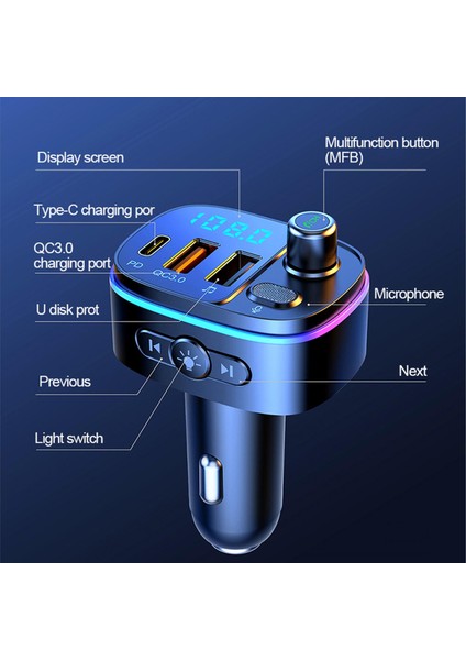 Araç Bluetooth Fm .0 Çift USB Şarj Cihazı 7 (Yurt Dışından)