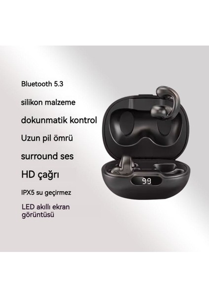 Bluetooth Kulaklık LED Ekran Kablosuz Kulak Klipsi Uzun Pil Ömrü Asılı Kulak Dokunmatik Spor Kulaklık (Yurt Dışından)