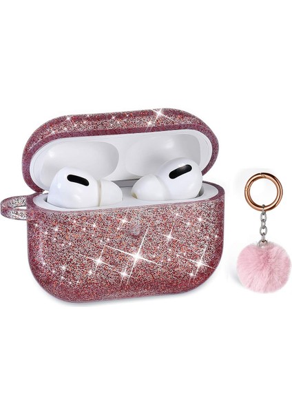 Pro Case, Airpod Case Cover Silicone Skin, Airpod Protective Cute Bling Glitter Case With Fluff Ball Keychain, Scratch Proof And Drop Proof For Apple Pro (Red) (Yurt Dışından)