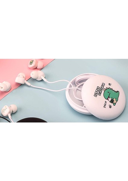 Cute Earbuds For Kids, Kid Size Cute Earbud With Microphone For Girls &amp; Boys, Soft Dinosaur In-Ear Headphones Wired Gift For School With Lovely Earphones Storage Case (Yurt Dışından)