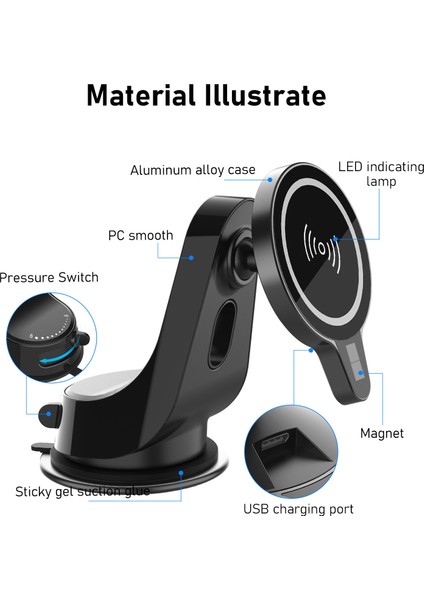 Manyetik Koruma Kılıfı 15W Kablosuz Manyetik Araç Telefonu Şarj Cihazı-Siyah (Tek Set) (Yurt Dışından)