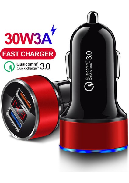 Qc3.0 Hızlı Şarj Çift Usb Alüminyum Alaşımlı Halo Dijital Ekran Şarj Cihazı-Siyah (Bir Set) (Yurt Dışından) fiyatları