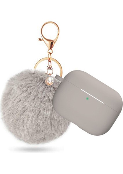 3(2021), Apple Airpod 3rd Generation Women's Case, Air Pod 3rd Generation Charging Case Silicone Case With Pom Pom Keychain Accessory(Gray) (Yurt Dışından)