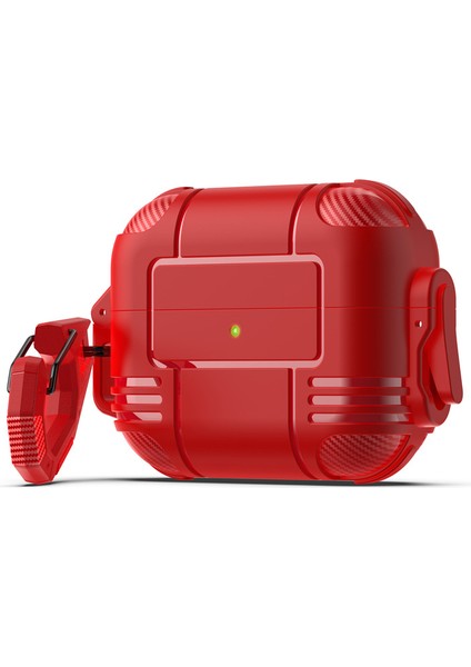 Case Designed For 2 & 1, Full Body Protection Vanguard Armor Series Airpod Cover With Keychain For Wireless Charging Case, Red [front LED Visible] (Yurt Dışından)