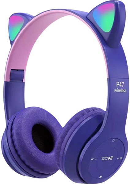 Yeni Yanıp Sönen LED Sevimli Kedi Kulaklar Kulaklık Bluetooth Kablosuz Mikrofonlu Kulaklık Tf Fm Çocuk Kız Stereo Müzik Kulaklık Yavru Earphon (Yurt Dışından)