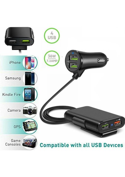 Portlu Araç Şarj Cihazı Hızlı Şarj Qc3.0 Ön Arka Koltuk Için Çoklu Usb Araç Şarj Cihazı 12-32v I0d7 (Yurt Dışından) fiyatları