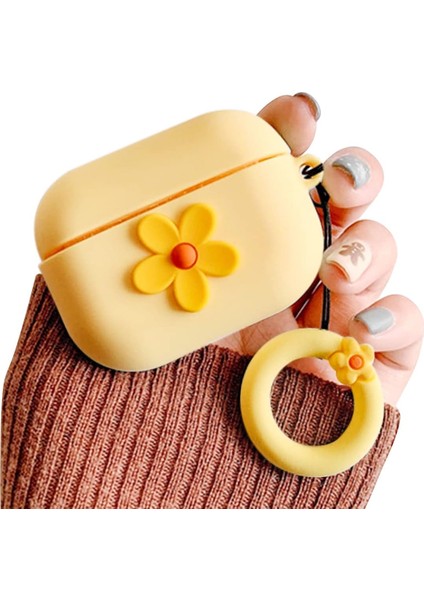 Case Cute Cartoon Flower Pattern Girls Woman Soft Silicone Shockproof Keychain Design Cover For Pro-Yellow (Yurt Dışından)