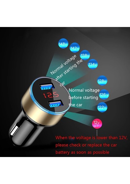 Çakmak Için Çift Usb Araç Şarj Cihazı Cargador Cep Telefonu Şarj Adaptörü Dijital Ekran Voltmetre Hızlı Şarj Alaşım (Yurt Dışından) modelleri
