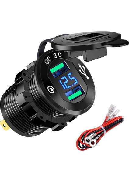 Hızlı Şarj 3.0 Çift USB Şarj Soketi, 12V USB Çıkışı Su Geçirmez Alüminyum Güç LED Voltmetre ve Tel Sigorta ile Hızlı Şarj 12V/24V Araba Tekne Deniz Atv Otobüs Kamyonu Vb. Için Dıy (Yurt Dışından)
