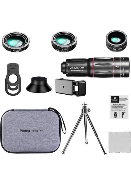 Evrensel Cep Telefonu Için 28X Lens Teleskop + Tripod + (Yurt Dışından)