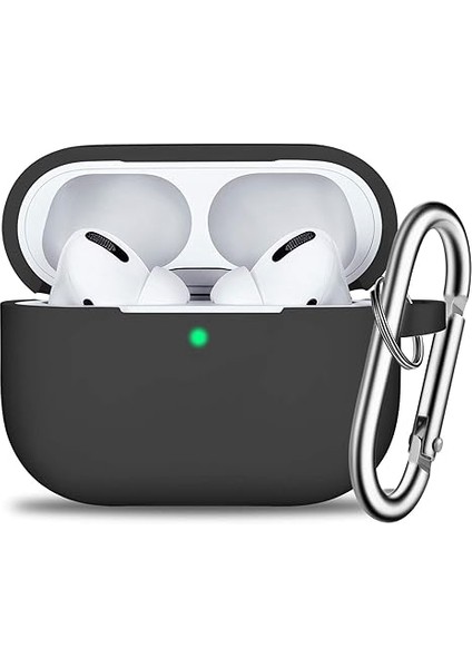 Pro Case Cover With Keychain, Full Protective Silicone Skin Accessories For Women Men Girl With Apple 2019 Latest Pro Case, Front LED Visible-Black (Yurt Dışından)
