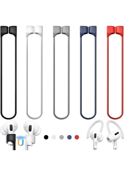 6 Pack Ultra Strong Magnetic Straps Anti-Lost Cord For Accessories Silicone Sports Lanyard And Ear Hook For 1&2 , Pro And 3rd (5 Anti-Lost Straps,1 Pair Earhook ) (Yurt Dışından)