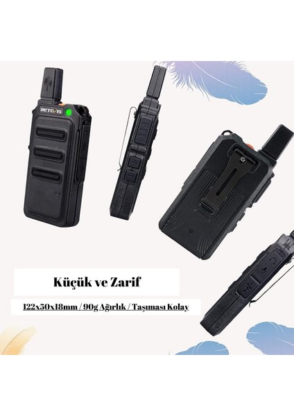 RT618 Telsiz Mini Acil Durum Lisanssız 16 Kanal Vox Dual Ptt Ultratip Pmr Telsiz Seti Şarj Edilebilir USB Şarj Kablosu (1 çift, siyah)