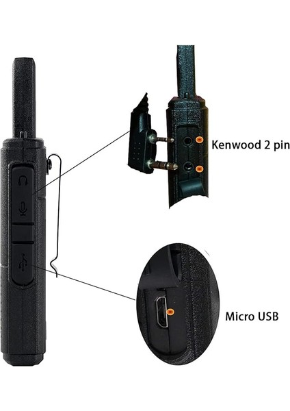 RT618 Telsiz Mini Acil Durum Lisanssız 16 Kanal Vox Dual Ptt Ultratip Pmr Telsiz Seti Şarj Edilebilir USB Şarj Kablosu (1 çift, siyah)