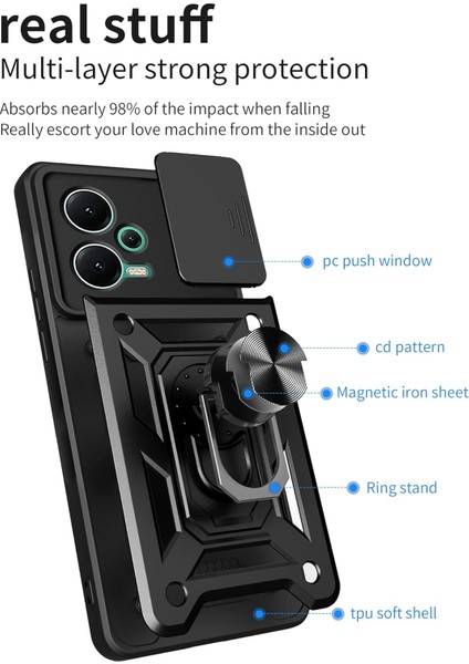 Xiaomi Redmi Için Uygun Not 12 5g Sürgülü Kamera Kapağı ile Askeri Sınıf Anti Damla Gül Altın Telefon Kılıfı Halka Braketi ile (Yurt Dışından) fırsatları